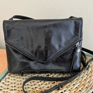 “HOBO”, Elegant Black Leather Crossbody Bag